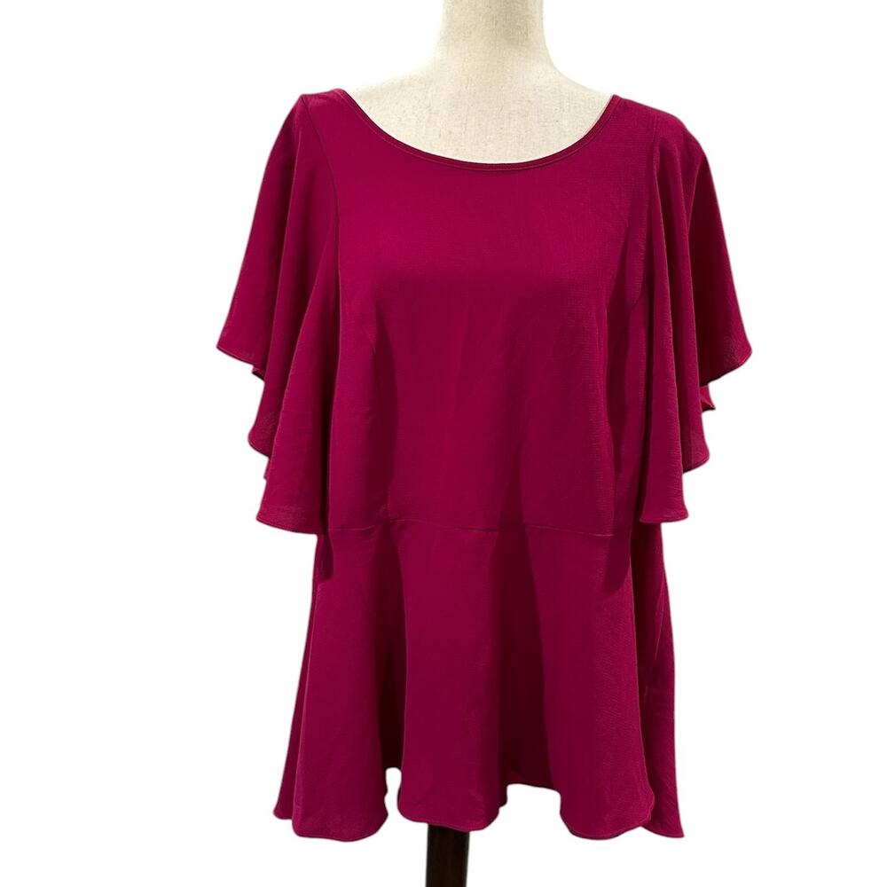 City Chic Magenta High Low Peplum Blouse Flowy Sleeves Plus Size 20